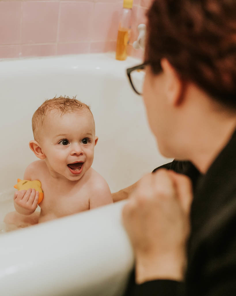 bath time for san francisco baby during in home family photography session