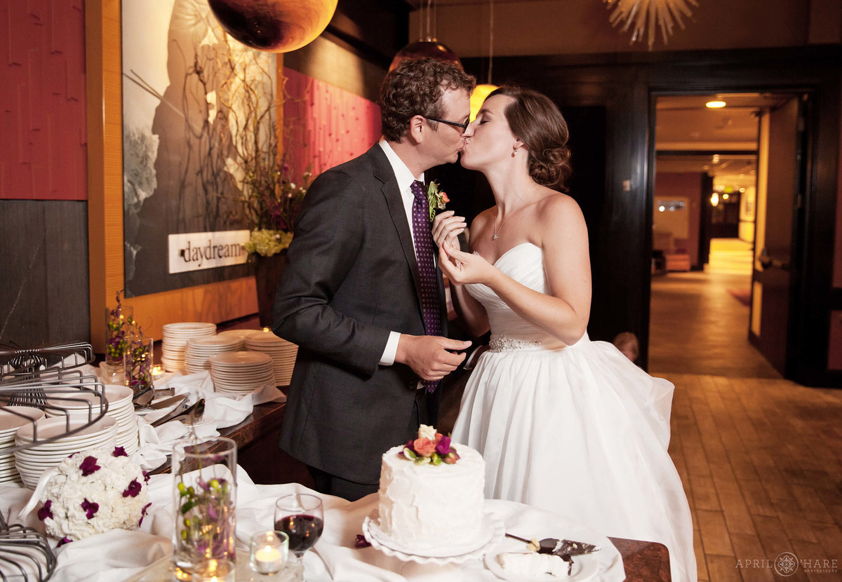 Cake Cutting and Kiss at The Sheraton in Steamboat Springs Colorado