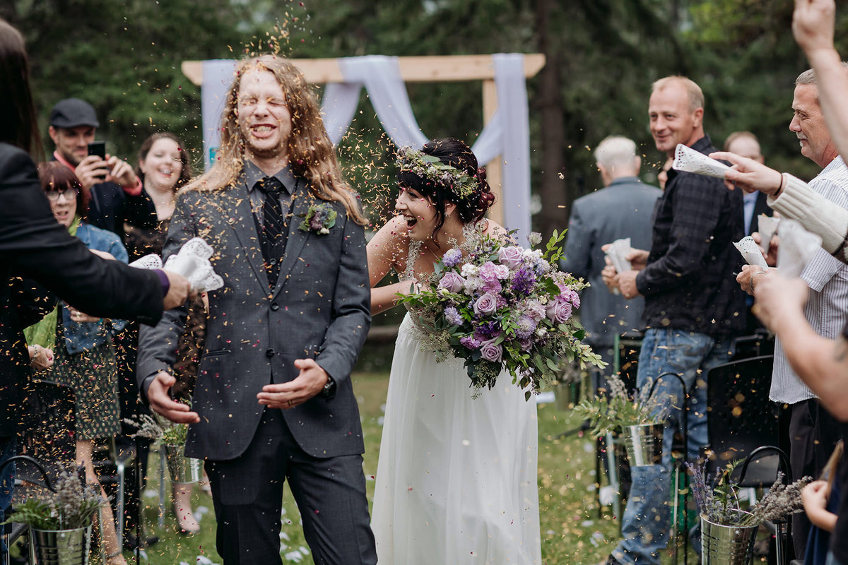 nordegg goldeye centre wedding ceremony recessional confetti pelting