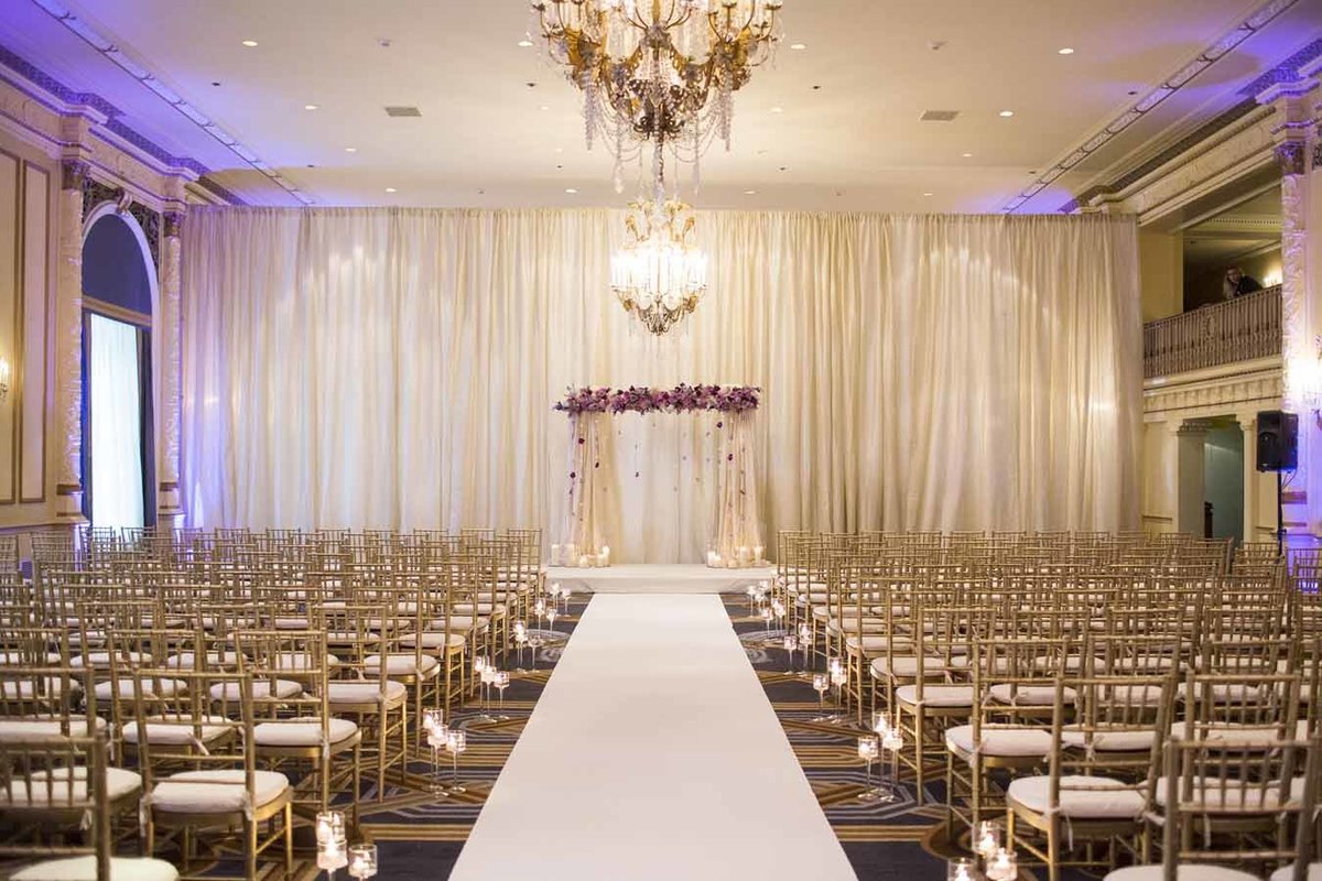 Simple and elegant wedding reception set up at the Fairmont Olympic hotel in Seattle.
