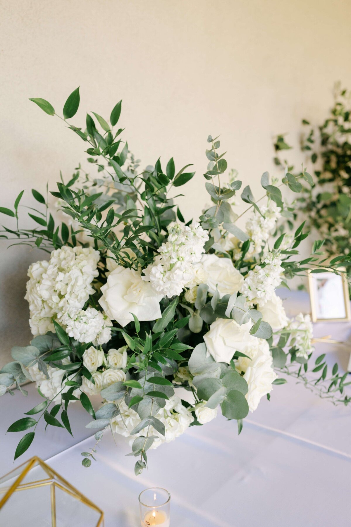 White Rose Centerpiece with Greenery