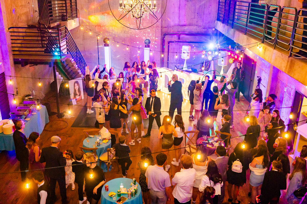 A view from above of a party with dance floor