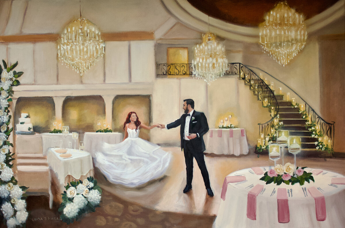 Live Painting of Bride and Groom first dance at cape cod country club