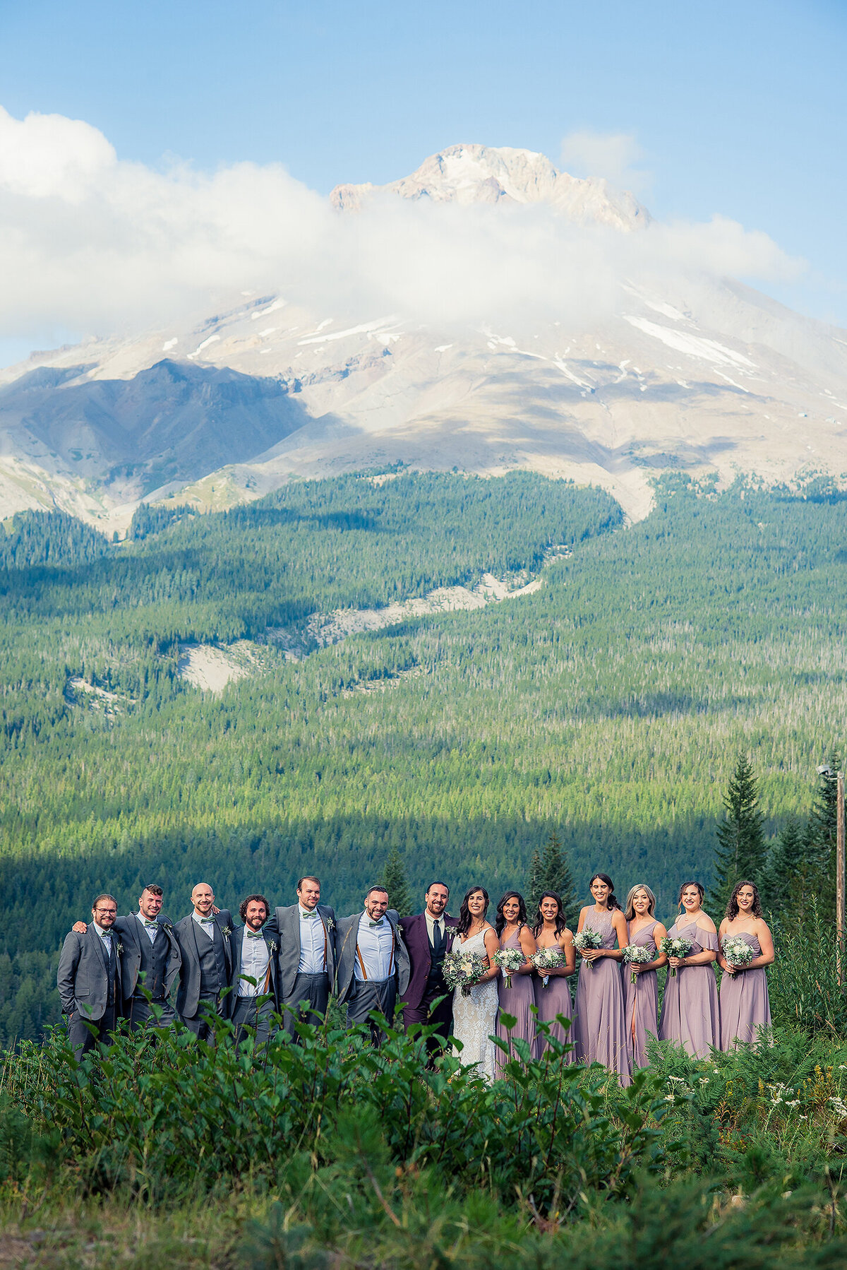 wedding party and mountain