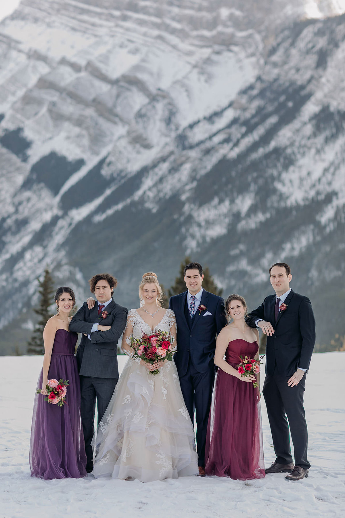 banff springs winter wedding party photos