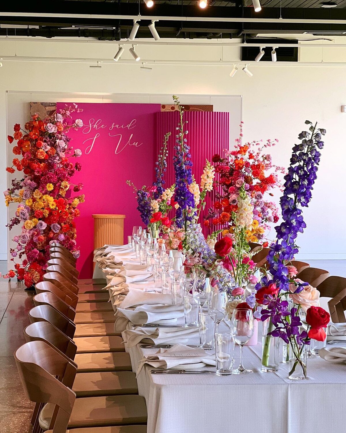 Bright and colourful table setting at Hubert Estate x Sugar Bee Flowers