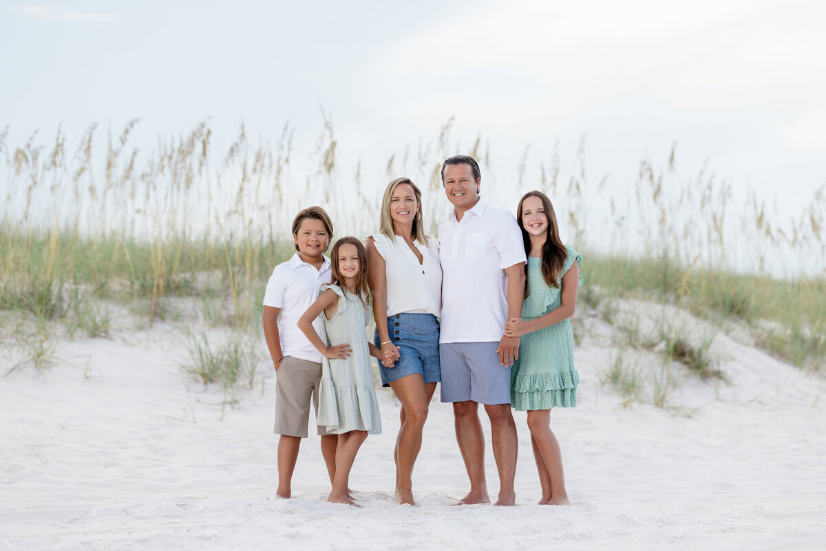 A family standing close smiling together