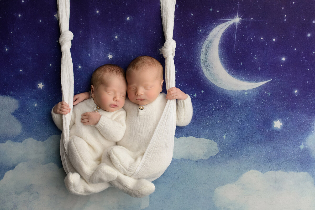 Twin newborns photographed during boston newborn photography session