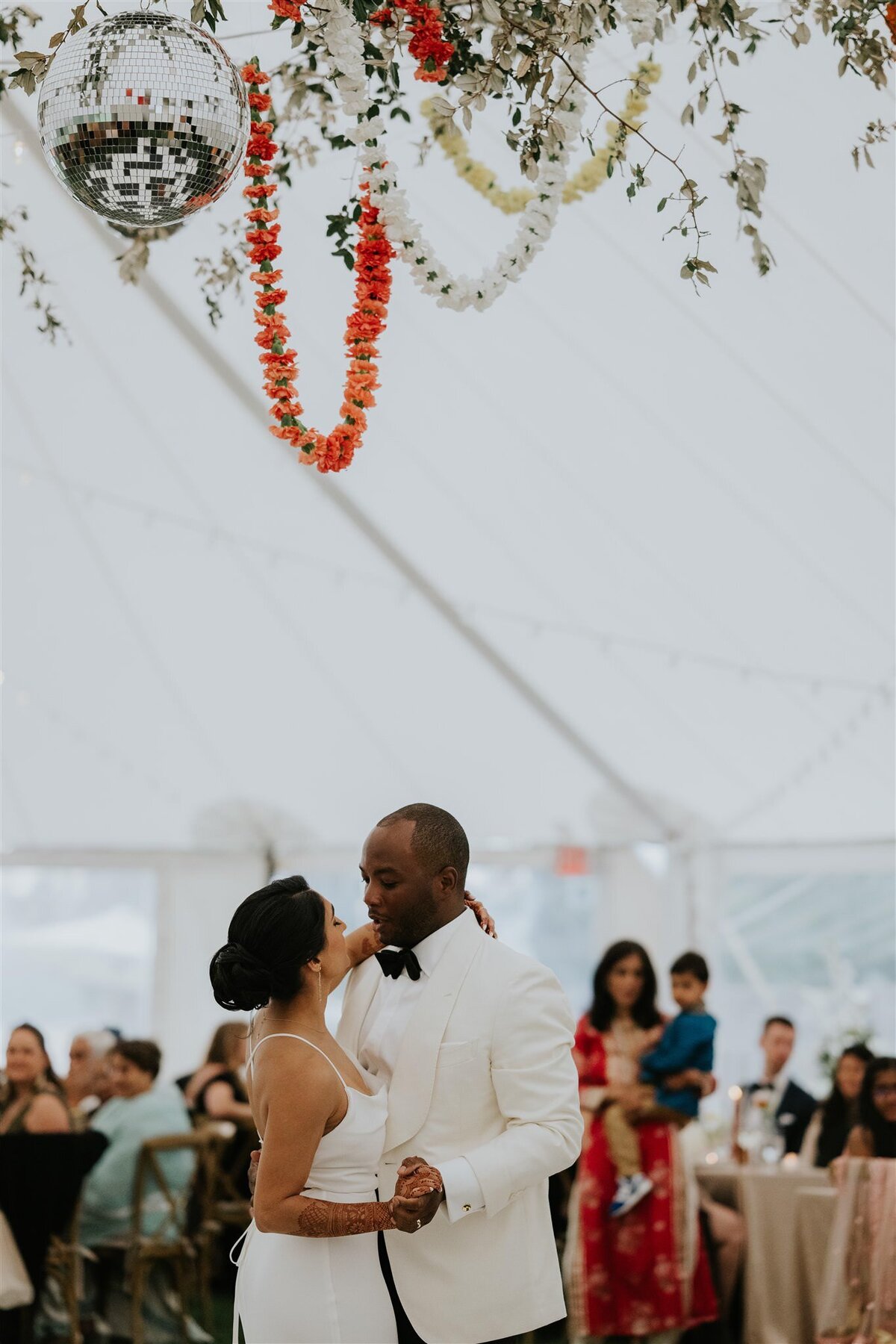 Bride and Groom sharing a first dance in a tent in the Hudson Valley
