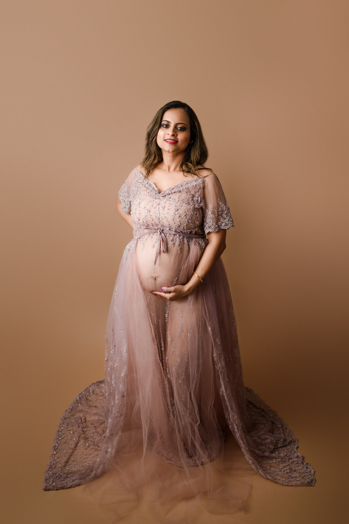 Light pink maternity gown at Seattle studio Allyne Armitage Photography