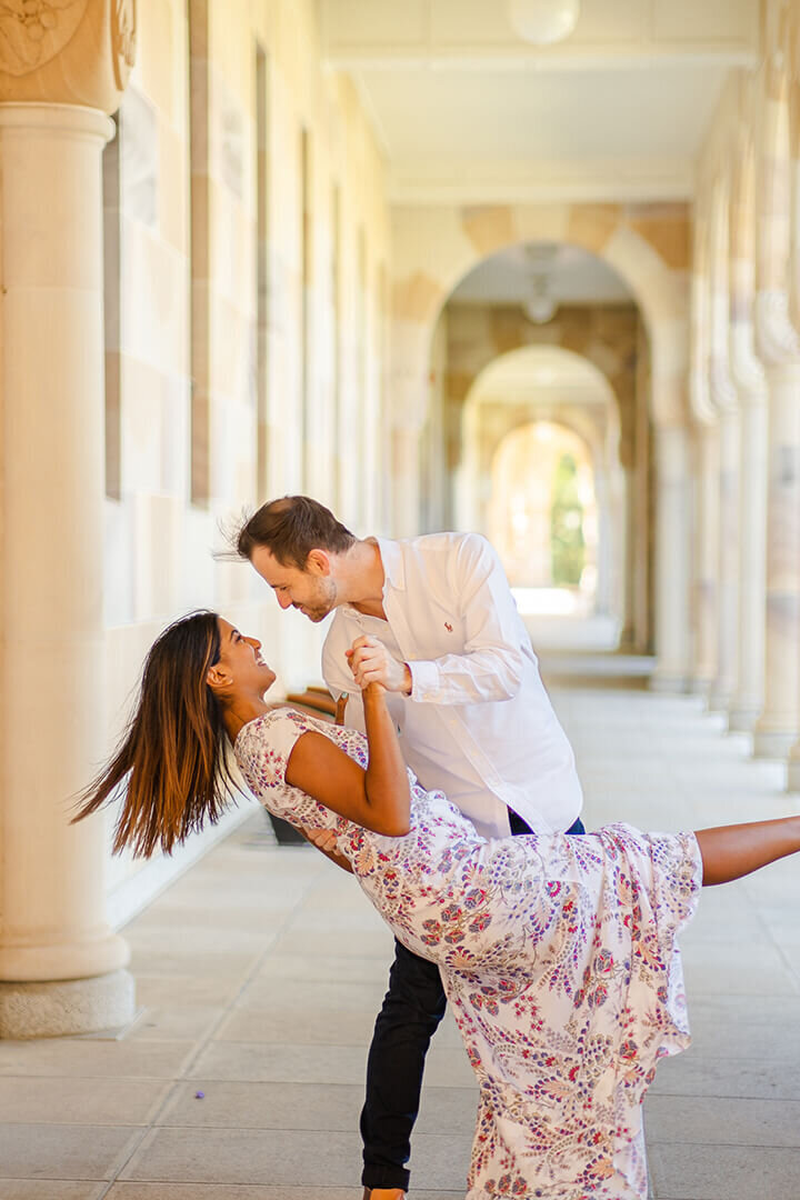 candid poses during engagement photo session at uq