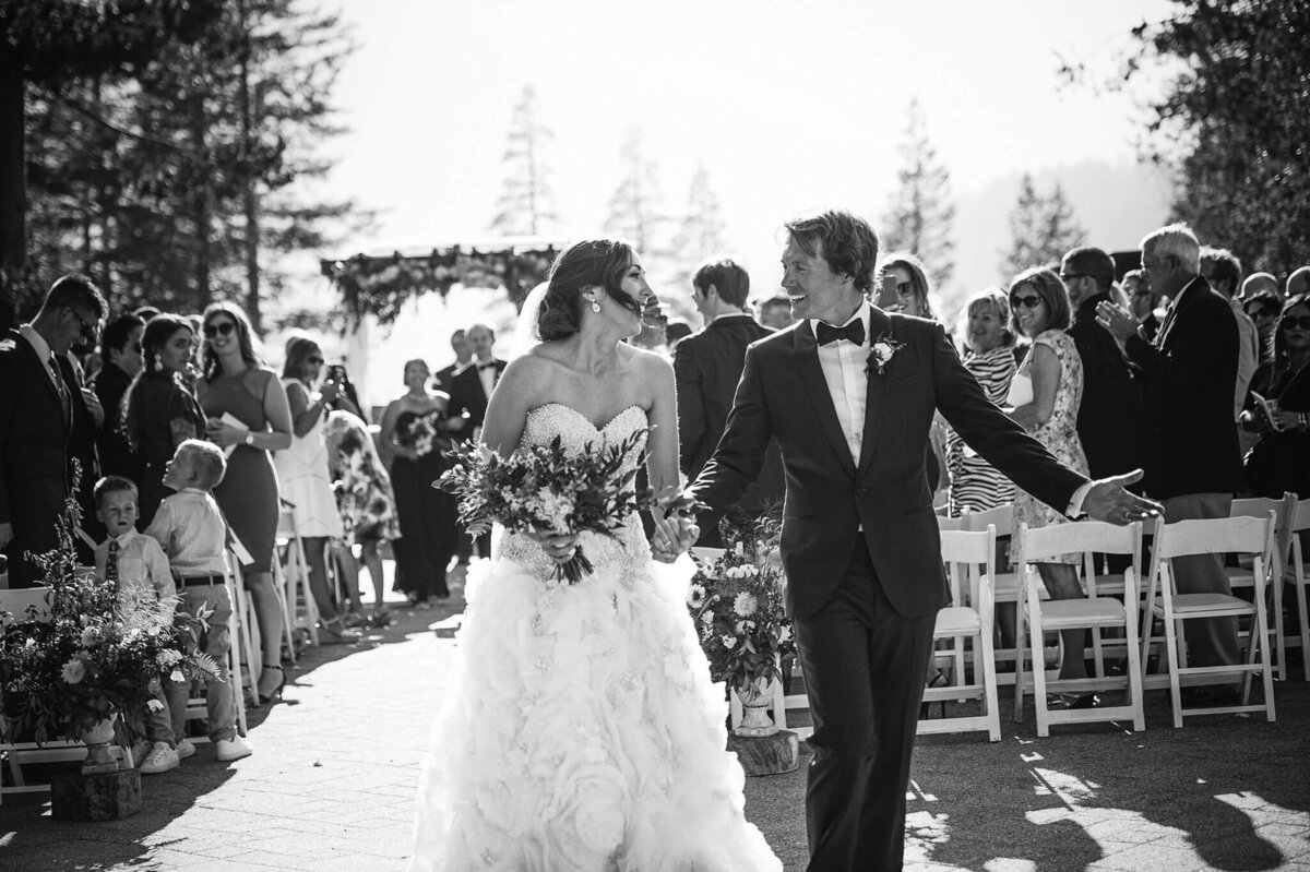 Just married couple at Everline resort in black and white image