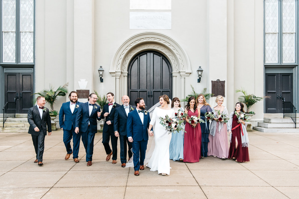 First Presbyterian Augusta GA Wedding - Bridal Party walking in front of church