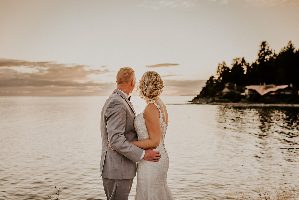Couple during golden hour at their Roerts Creek wedding on the Sunshine Coast B.C