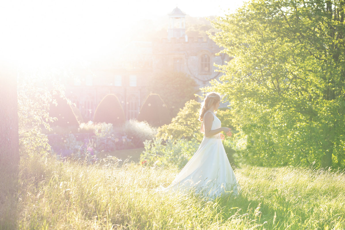 Beautiful evening light portrait of Bride at Forde House in Somerset