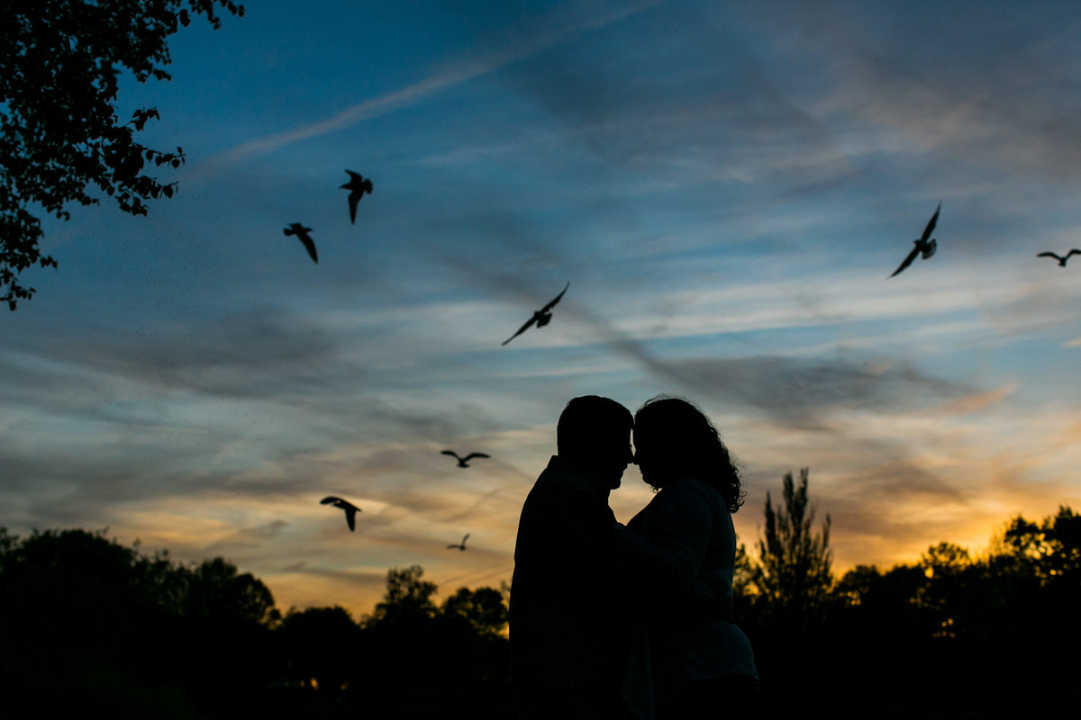 Silhouette sunset engagement photos in Patterson Park Baltimore