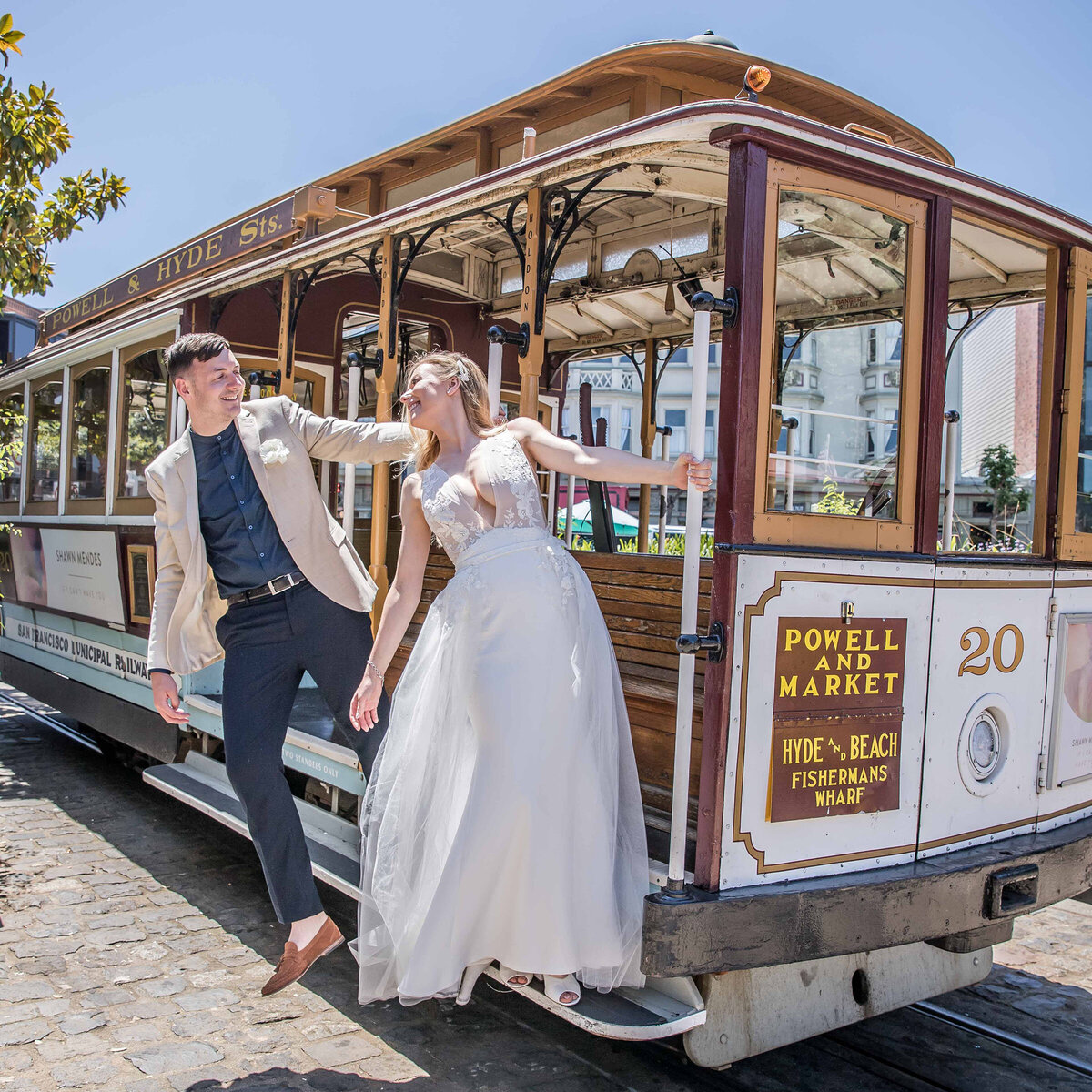 San Francisco Elopement Lifestyle photography at Ghirardelli Square Cable Car Turn Around by Nancy Ingersoll
