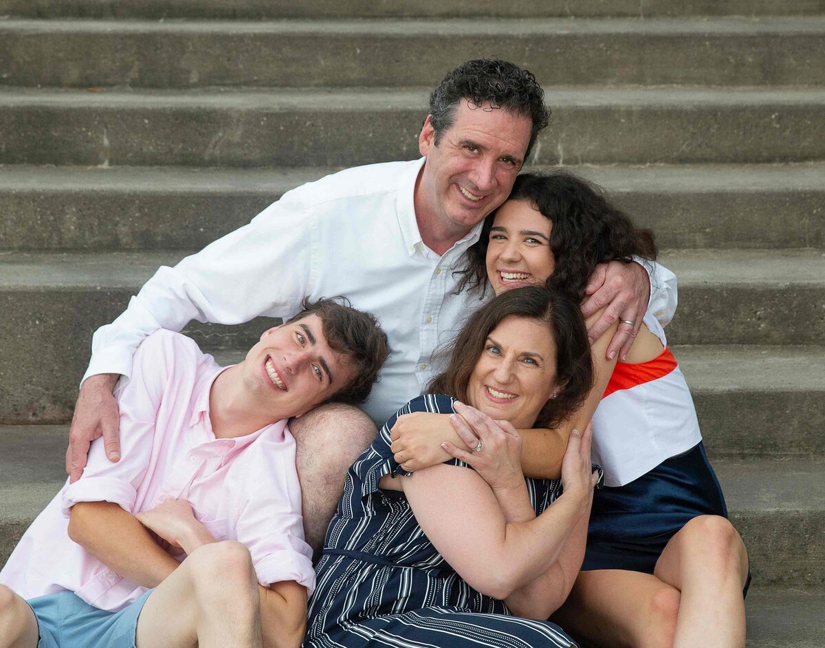 fun family portrait on steps with adult kids