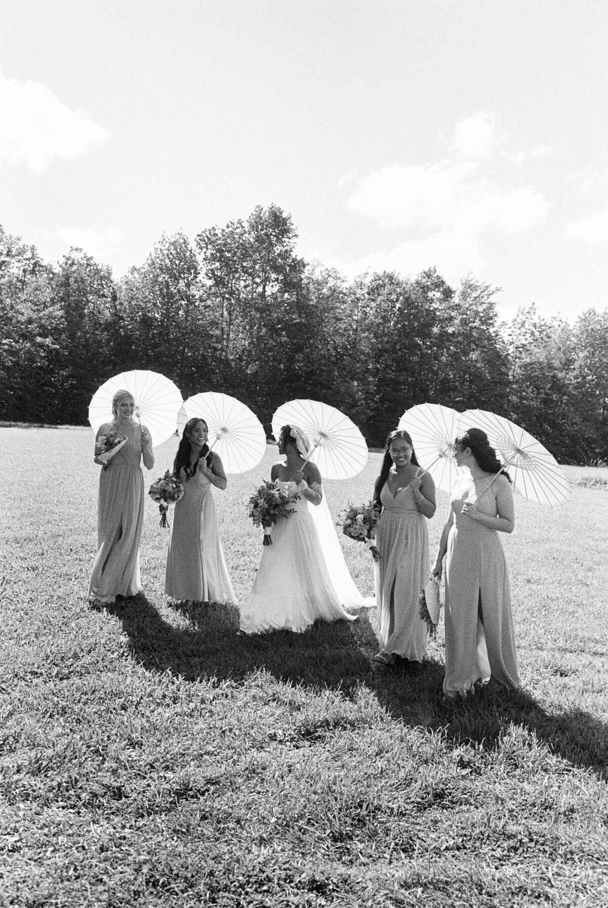bride with bridesmaids at  Woodburn Ridge Wedding, Nova Scotia