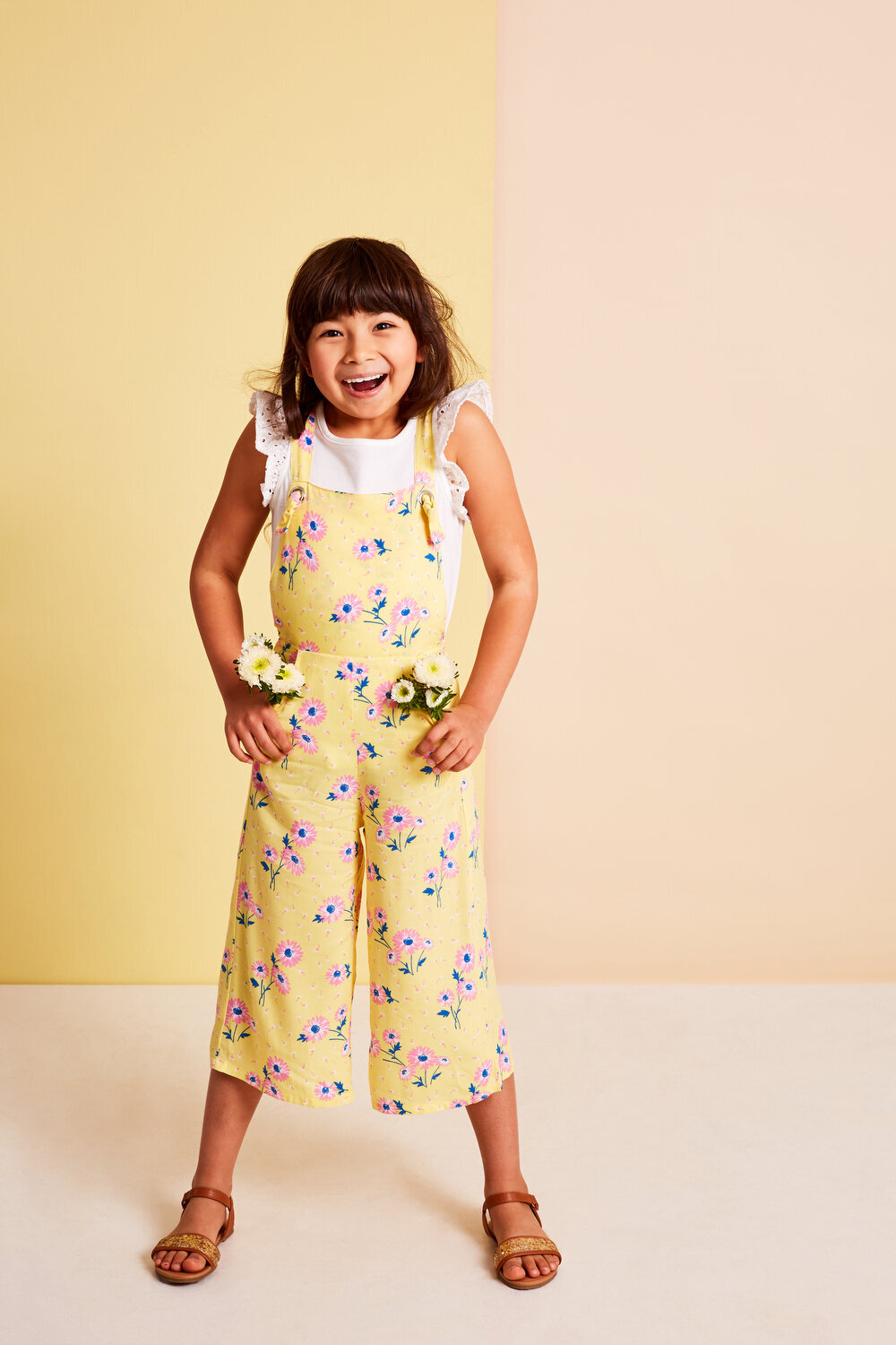 Greer Rivera Photography Kids Editorial Photoshoots Marin CA Girl in flower overalls smiling