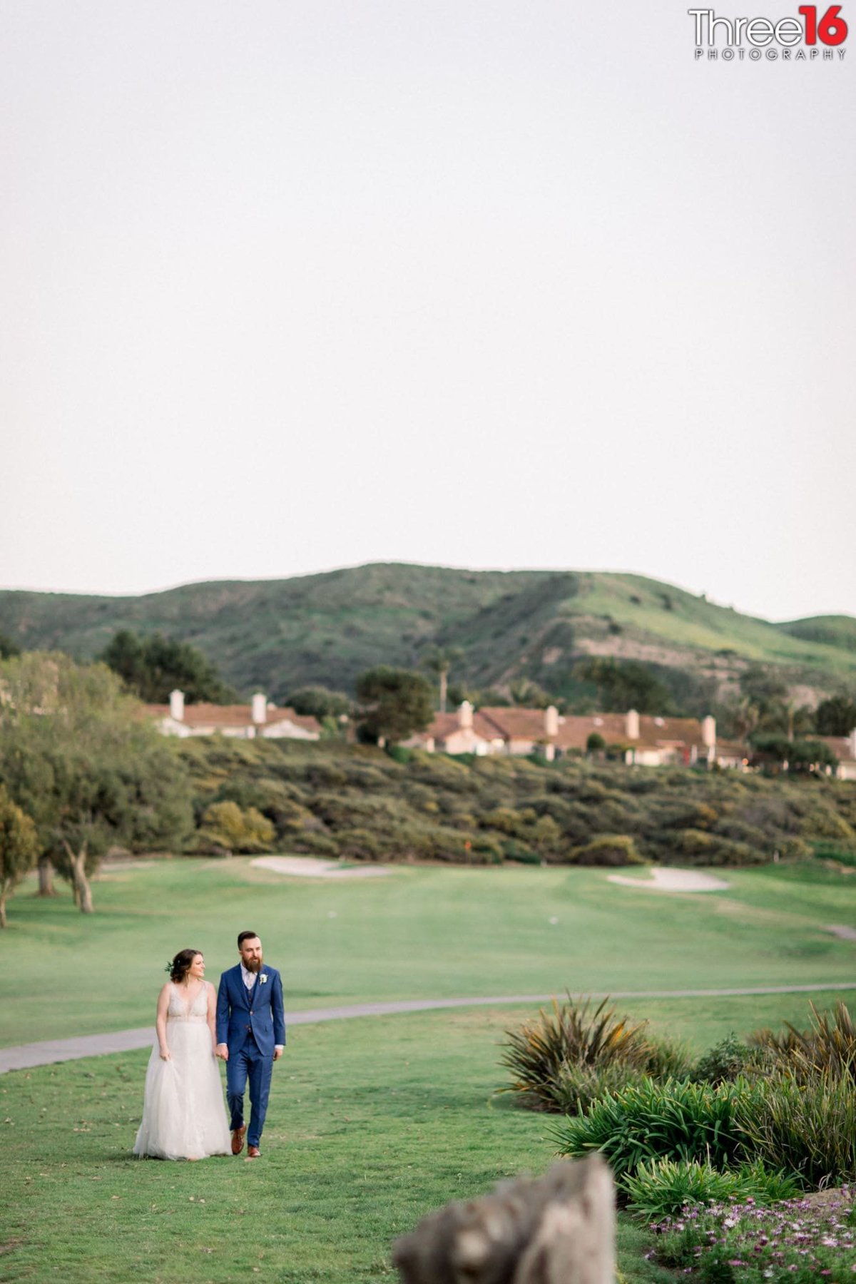 Bride and Groom go for a walk on the Arroyo Trabuco Golf Course