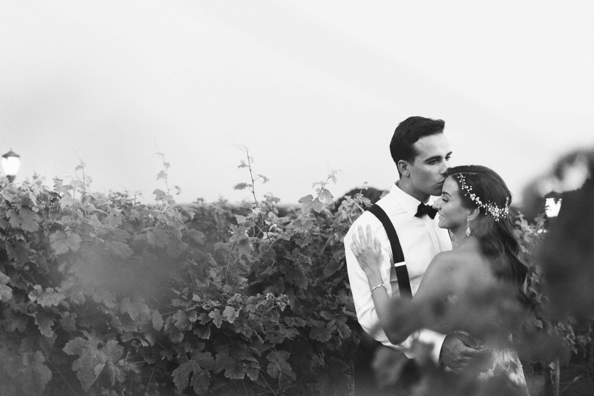 Groom kissing his bride at the vineyards Giorgio's Baiting Hollow