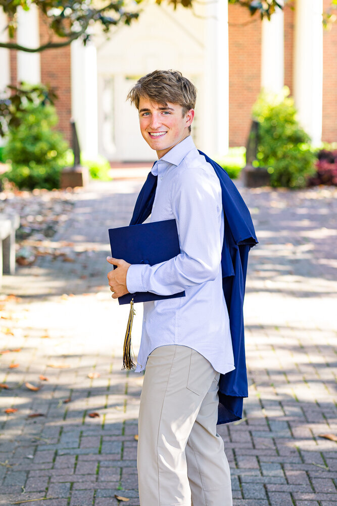 Graduation portrait photo session of a senior class  on campus in Wake Forest, NC