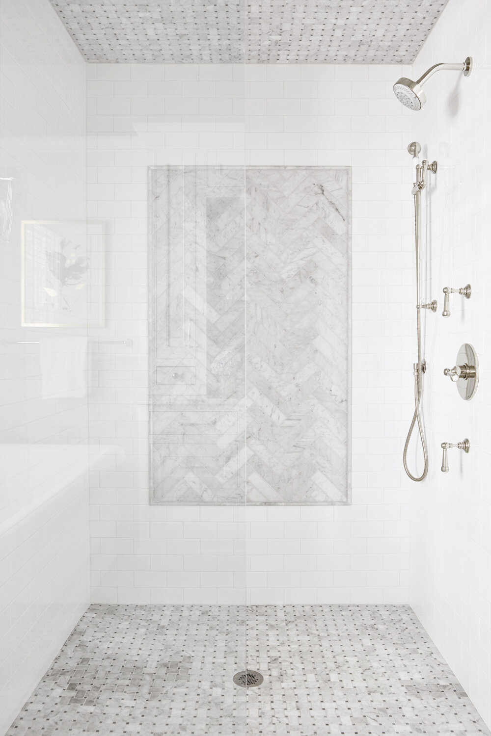Panageries Residential Interior Design | Vibrant Classic Bungalow Custom Shower Design with Artwork