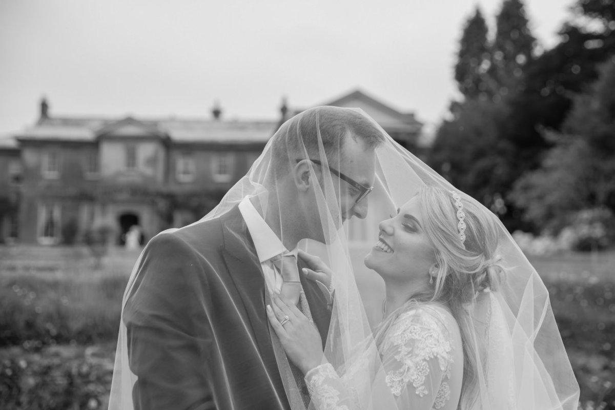 Bride and Groom under veil at Buckland House Wedding