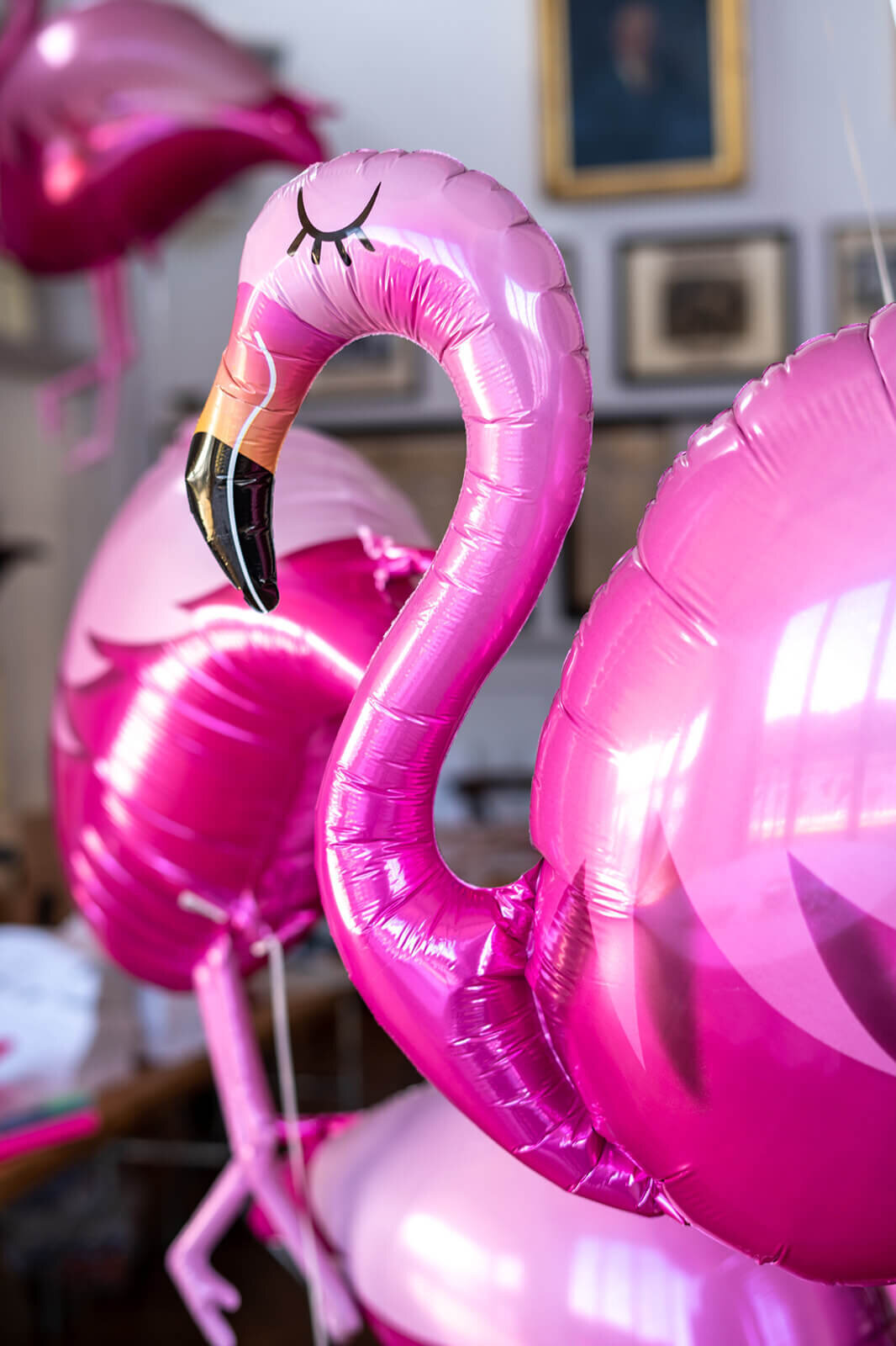 Flamingo balloons at Thames Rowing Club wedding reception , Vegas themed