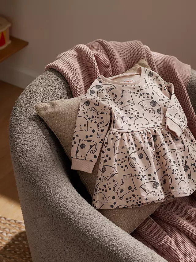 John Lewis & Partners Baby Cat Sweater Dress, Pink (2)