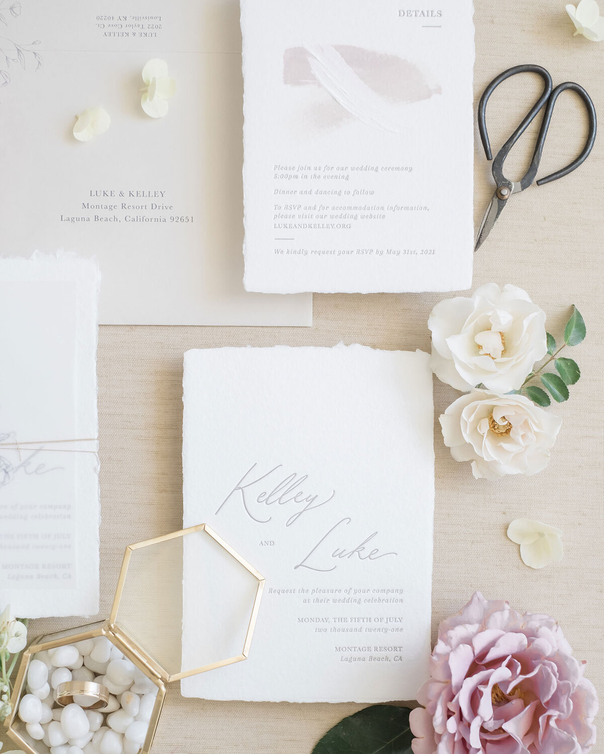 Dominique Alba Studio wedding invitations romantic minimalistic invitations letterpress handmade deckled edge page