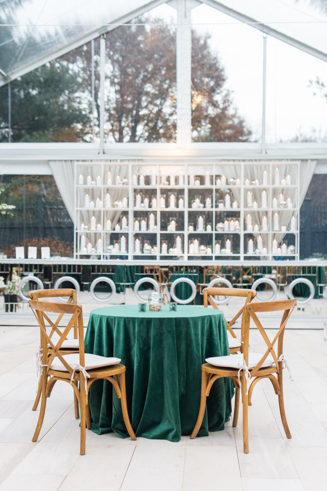 green velvet wedding table linen