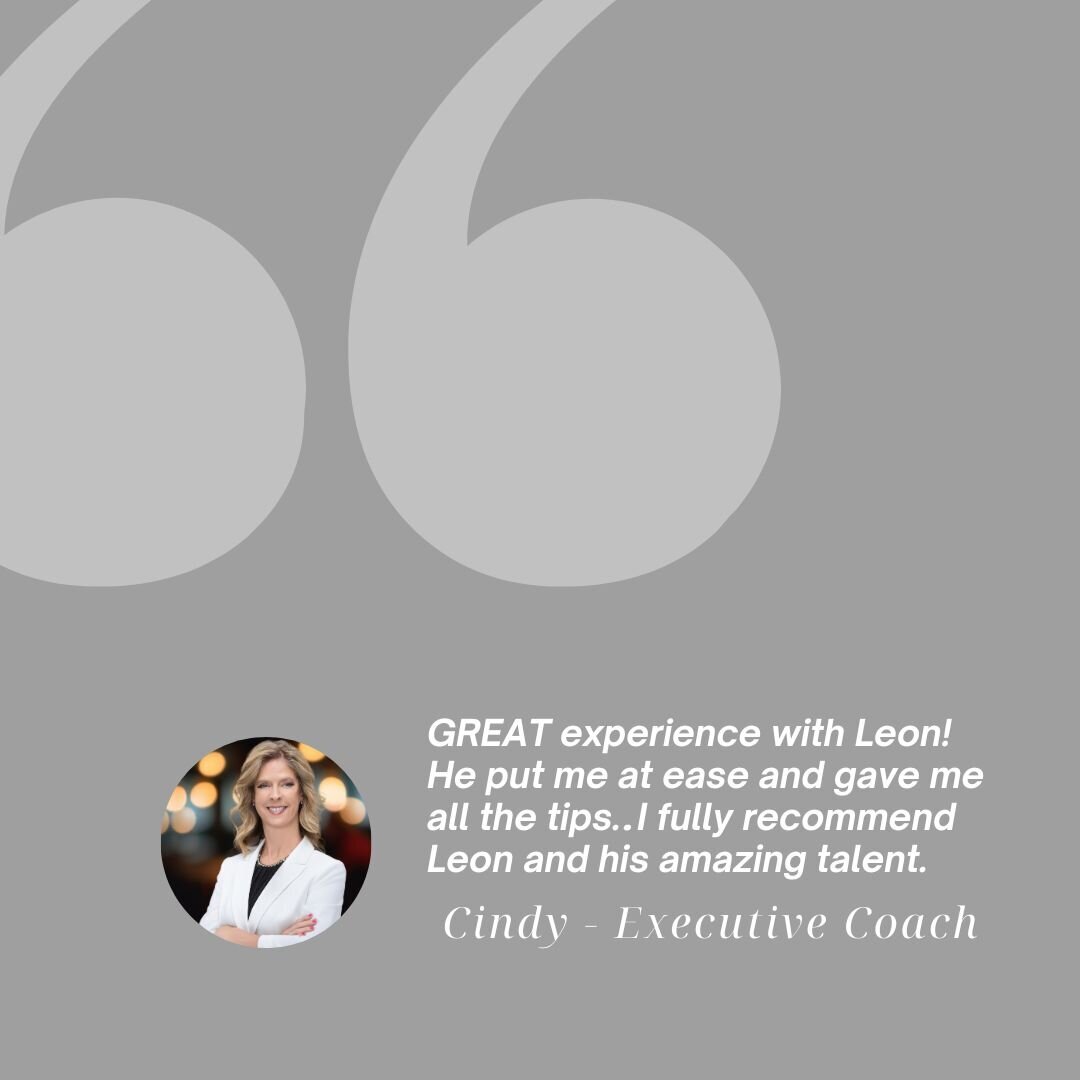 Cindy, a smiling blonde woman in a white blazer, shares her positive experience with Leon's Cincinnati headshot photography studio. As an executive coach, she praises Leon for making her feel at ease and offering expert tips. This testimonial highlights the professional headshot services available at Leon's Cincinnati studio, perfect for business professionals and coaches looking for polished, confident portraits