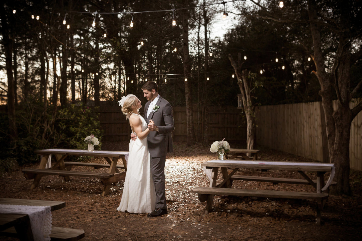 Wedding day photo of couple at The Venue at Dawes in Mobile, Alabama.