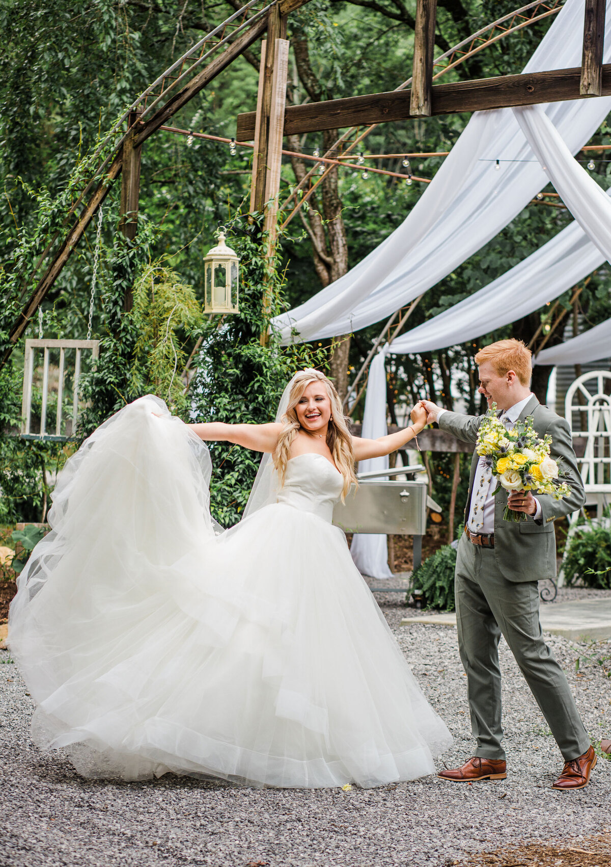 bride twirling at wedding in Chattanooga