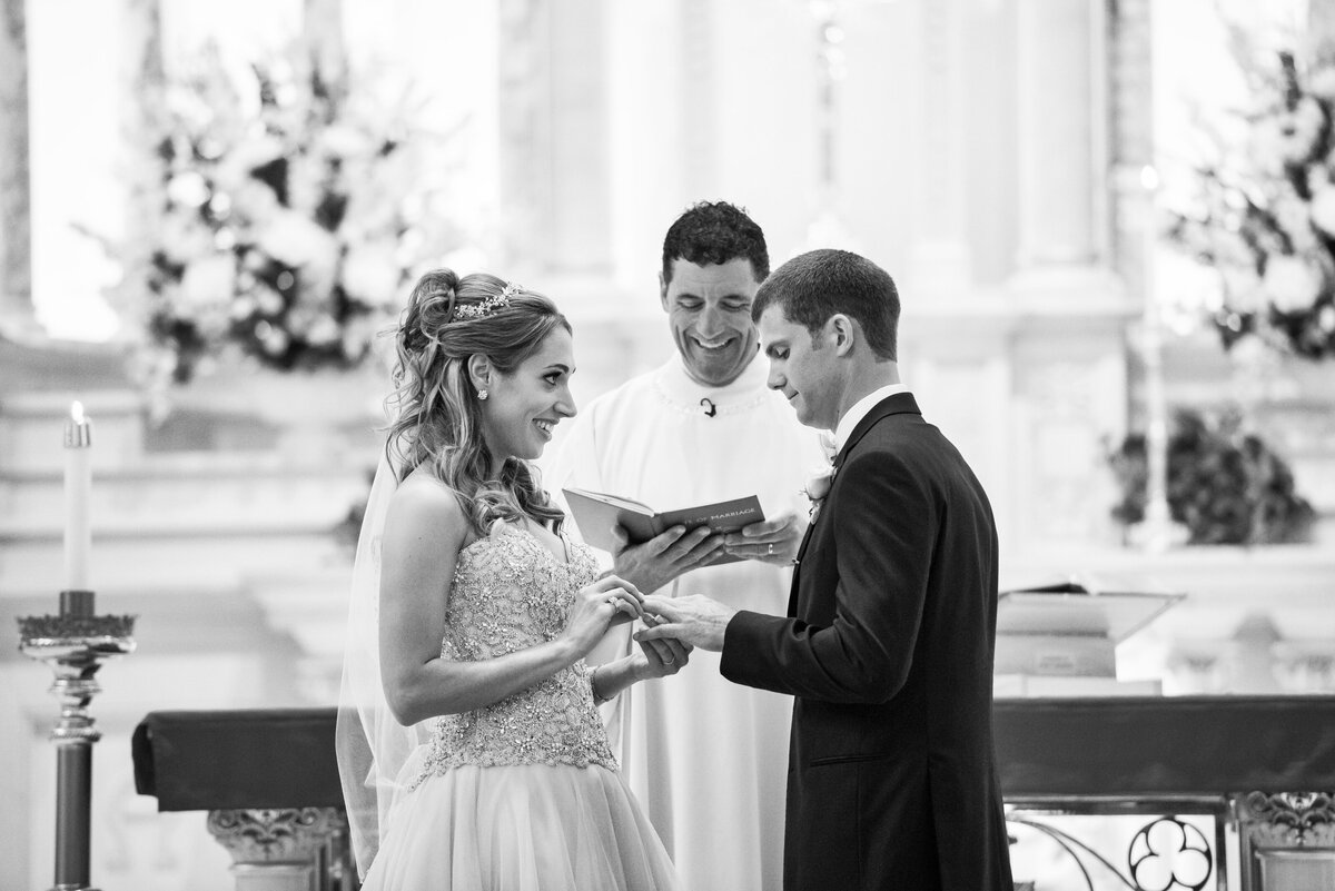 Church ring ceremony during wedding.