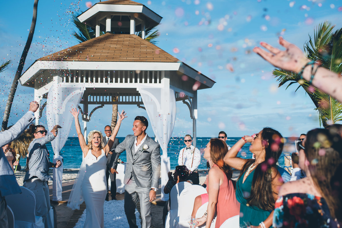 Bride and groom at their Punta Cana beach wedding ceremony