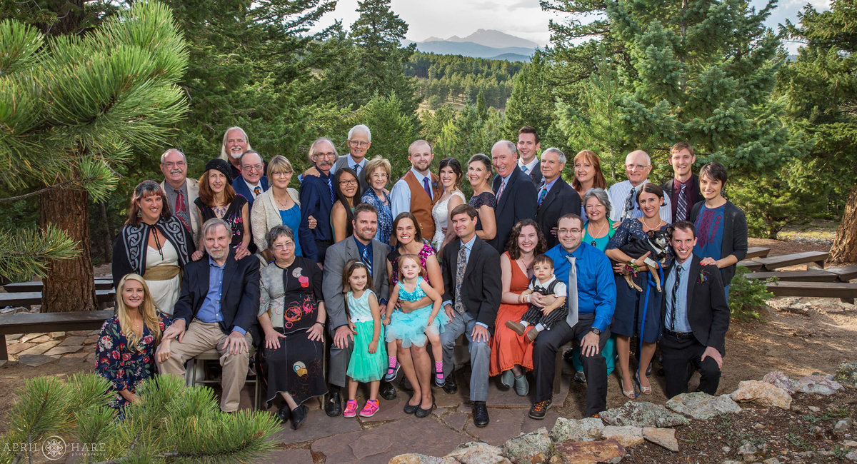 Large family group photo at Colorado Mountain Ranch Summer Camp in Boulder Colorado