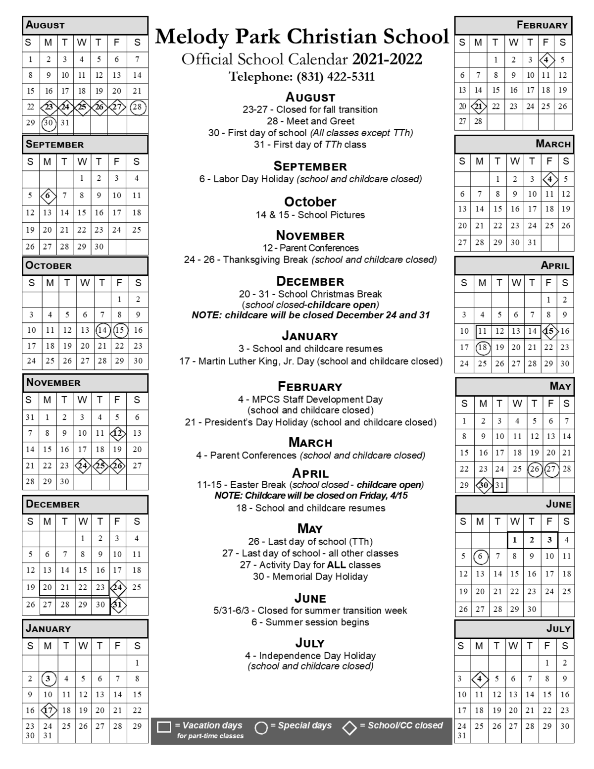 21-22 School Calendar