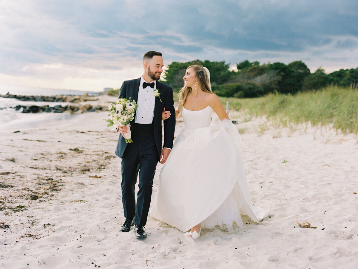 bride and groom on the beach at cape cod wedding