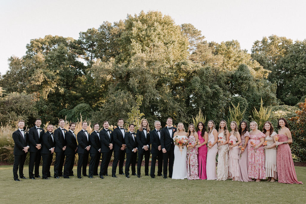 pink mix and match printed bridesmaids dresses
