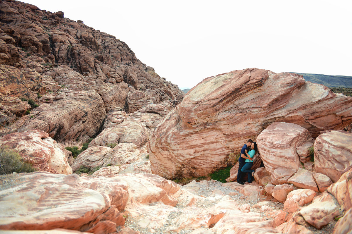 dramatic engagement photo of couple at red rock canyon