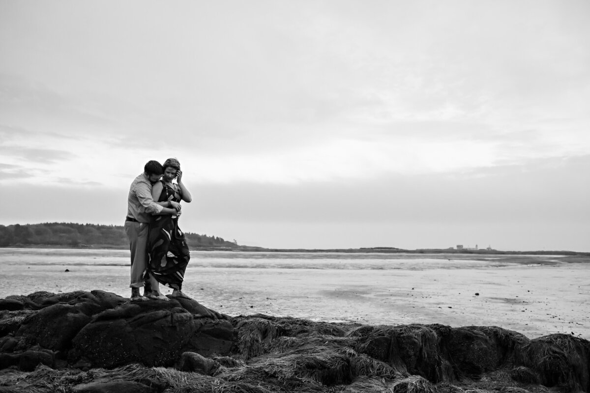 Engagement session out on the rocks of Kennebunkport Maine
