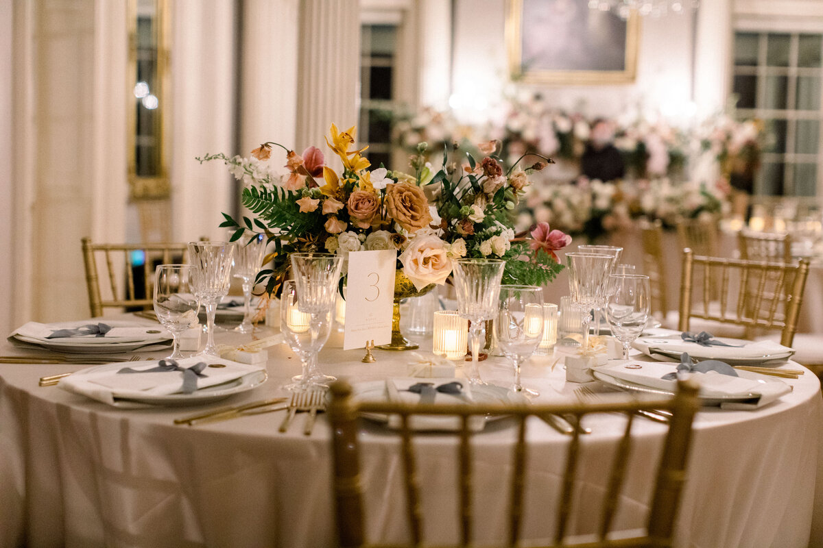 wedding reception table at Elegant wedding with vintage inspired details