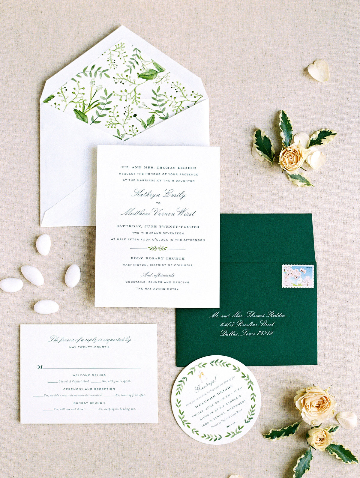 Green and White Summer Wedding Invitation Cheree Berry Paper © Bonnie Sen Photography
