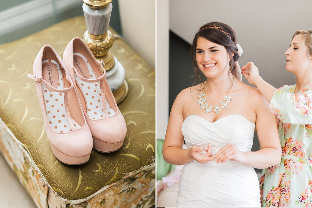 Oregon bride getting ready with pink wedding shoes | Susie Moreno Photography