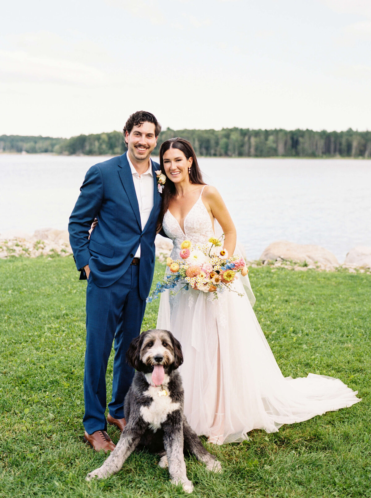 Bride and groom portraits with dog by Halifax wedding photographer,Alyssa Joy Photography