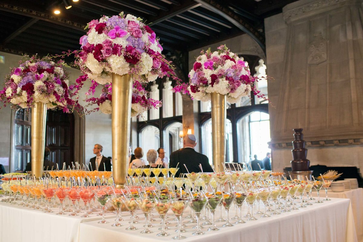 Floral arrangements and hors d'oeuvres at Hempstead House