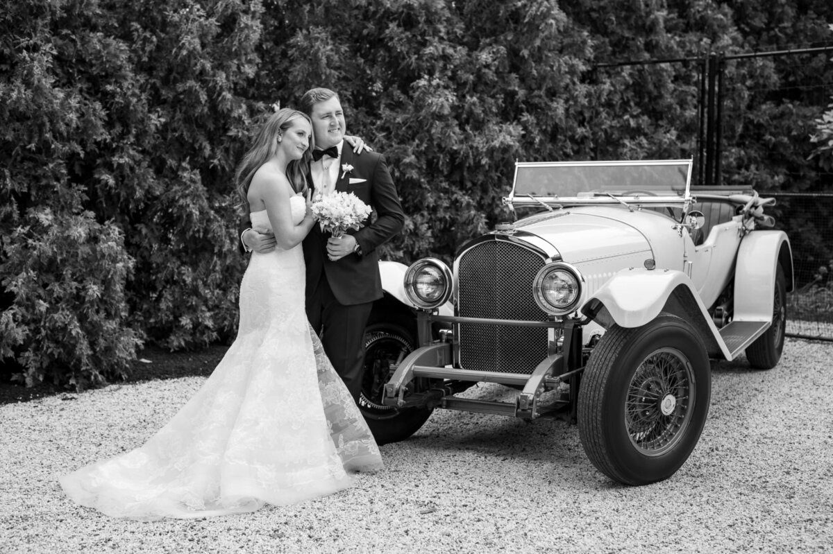 Newlyweds with Vintage Car at Westport Private Residence Wedding